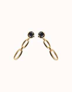 Drop earrings with faceted black crystal and links
