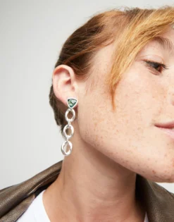 Drop earrings with green crystal