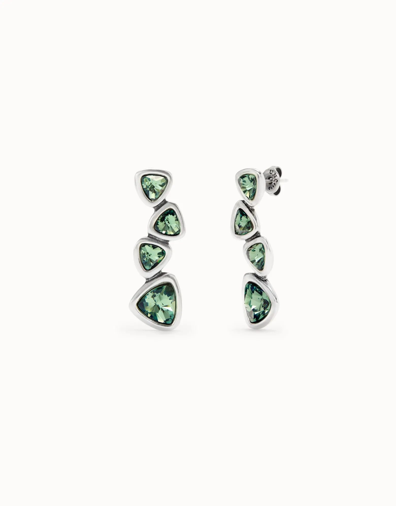 Drop earrings with green crystals