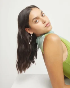 Drop earrings with leather earrings and sphere detail