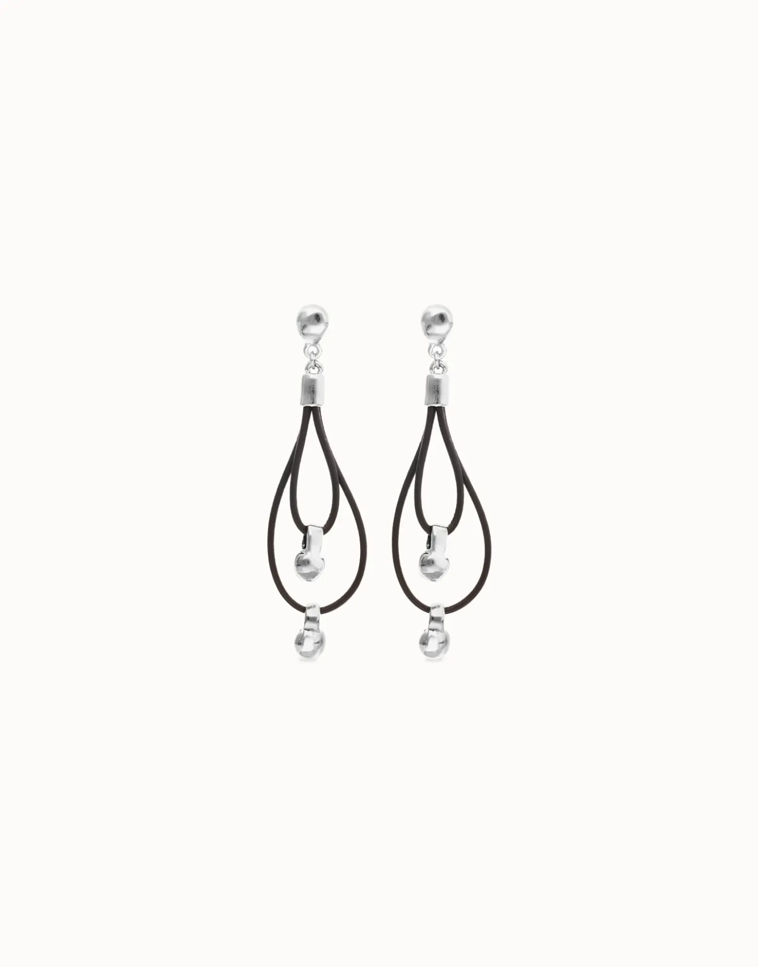 Drop earrings with leather earrings and sphere detail