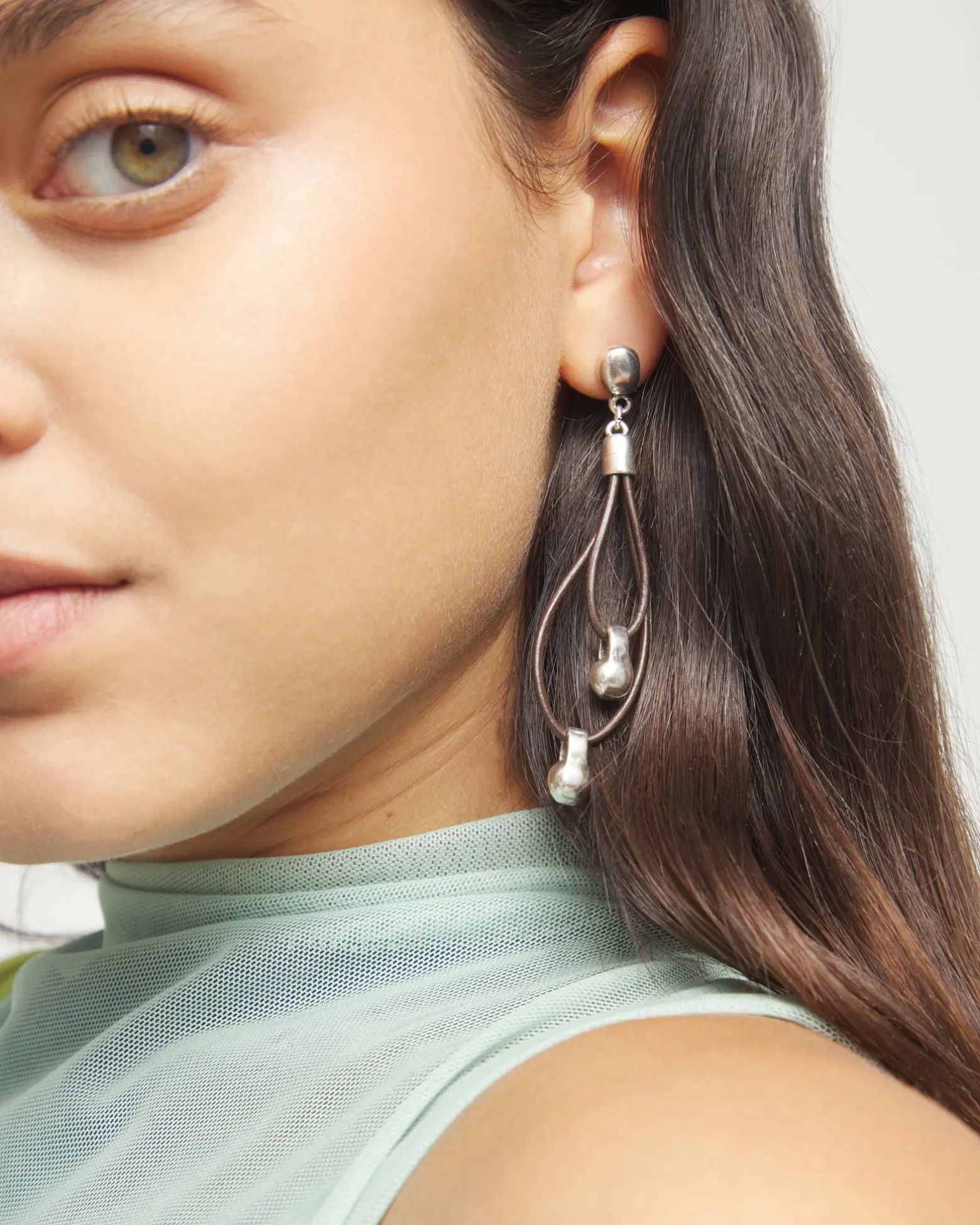 Drop earrings with leather earrings and sphere detail