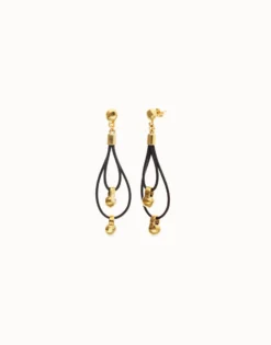 Drop earrings with leather earrings and sphere detail