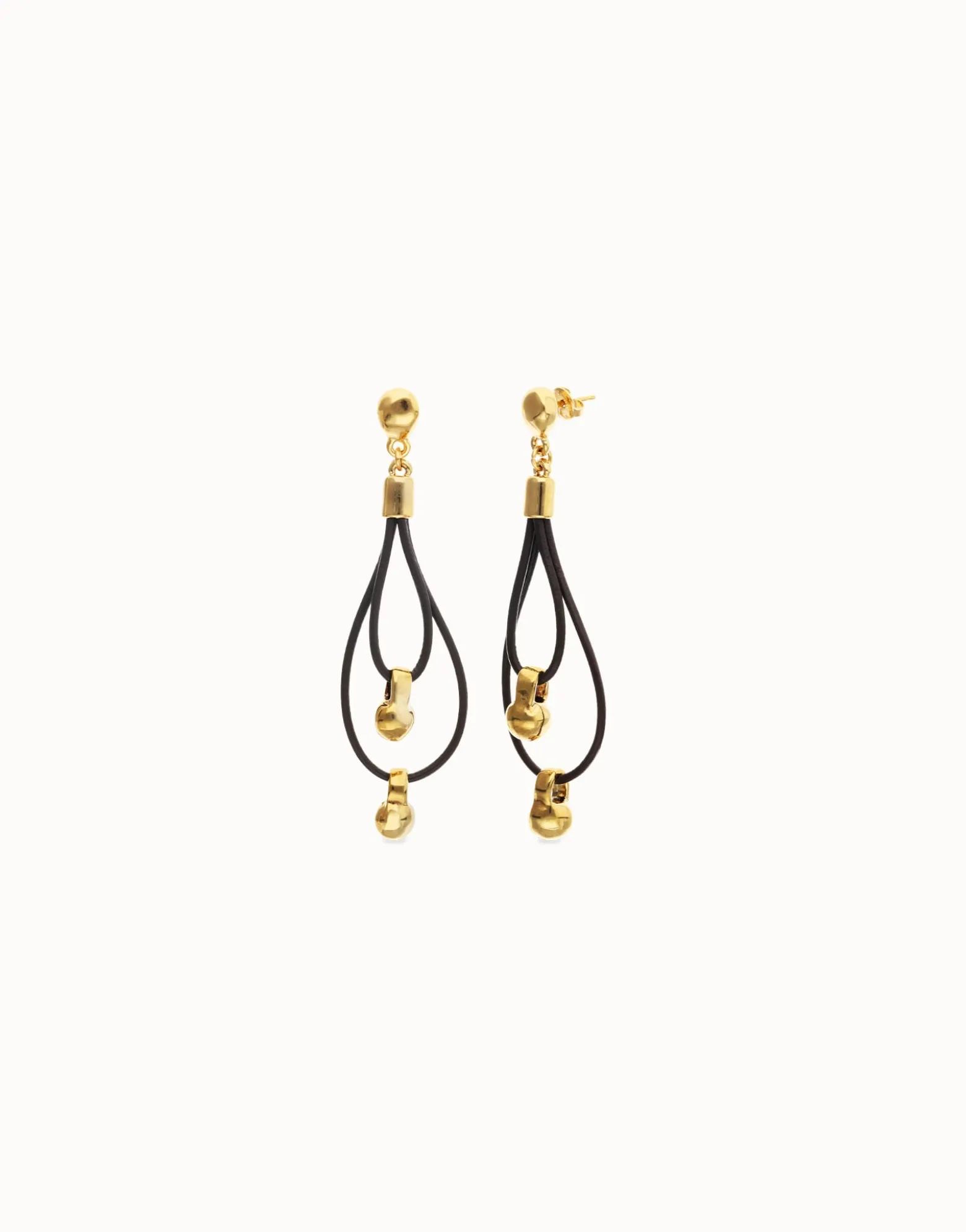 Drop earrings with leather earrings and sphere detail