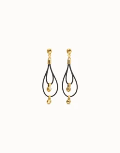 Drop earrings with leather earrings and sphere detail