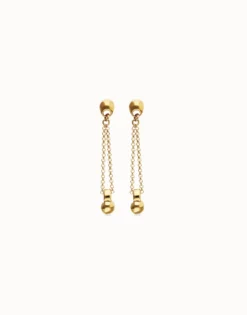 Drop earrings with long chain and sphere