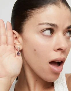 Drop earrings with pink crystal