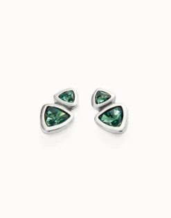 Drop earrings with two green crystals