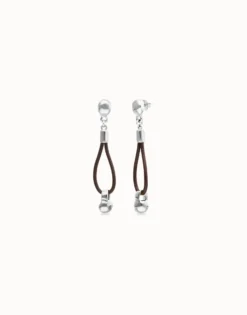 Drop leather earrings with sphere detail