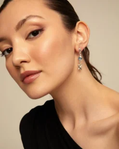 Earrings with blue crystal and butterfly
