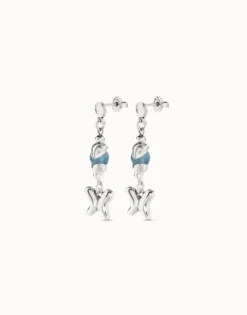 Earrings with blue crystal and butterfly