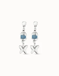Earrings with blue crystal and butterfly