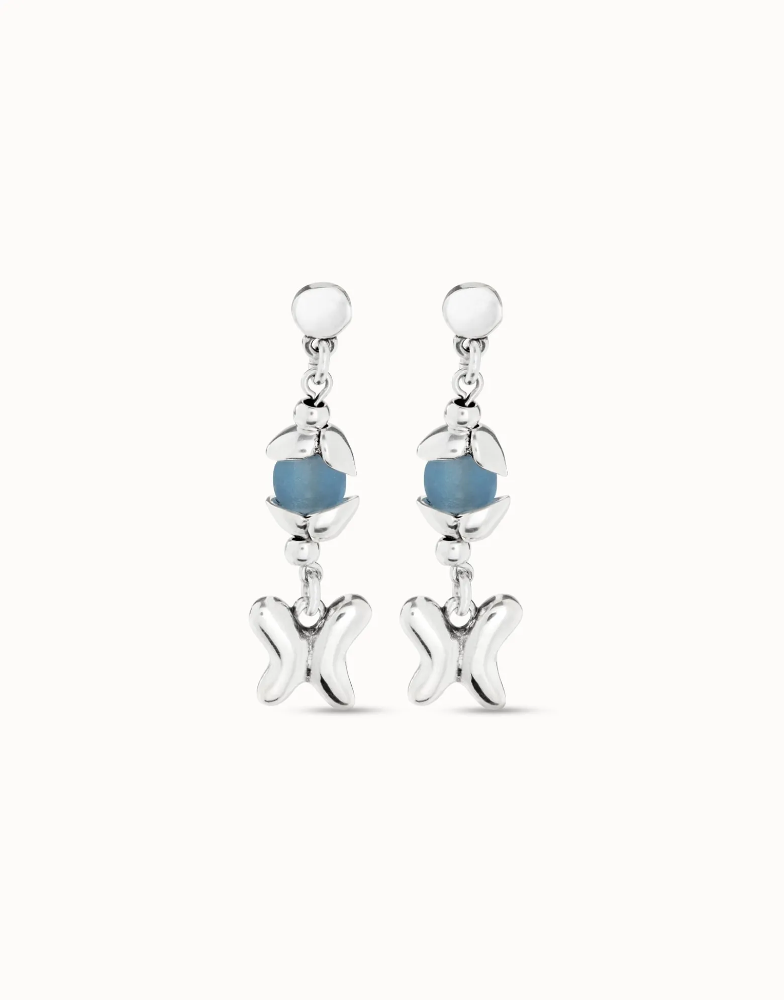 Earrings with blue crystal and butterfly