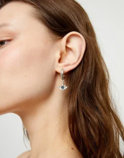 Eye-shaped drop earrings with blue crystal
