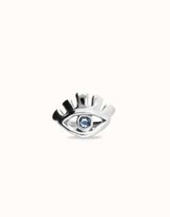 Eye-shaped ring with faceted blue crystal