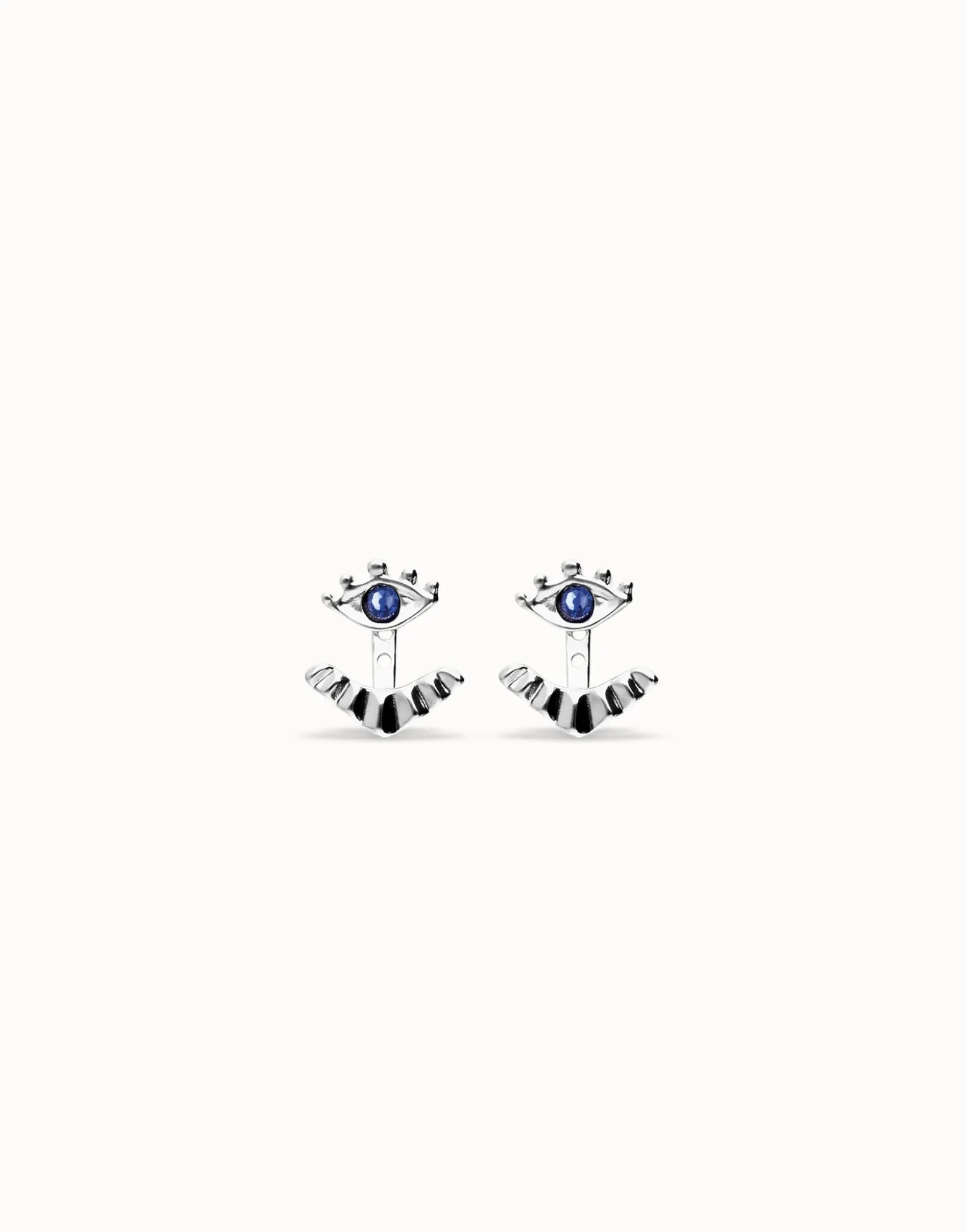 Eye-shaped stud earrings with blue crystal