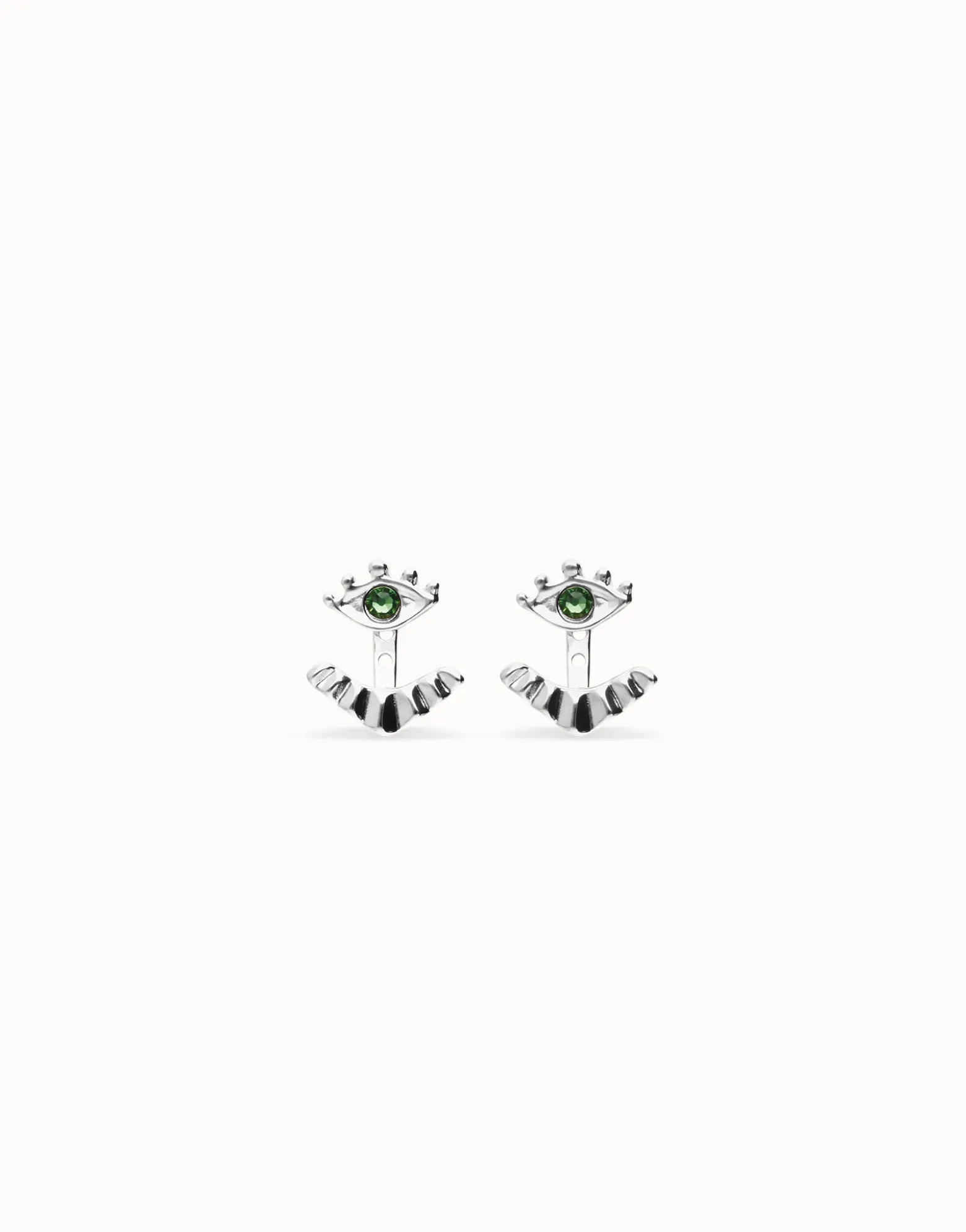 Eye-shaped stud earrings with verde crystal