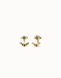 Eye-shaped stud earrings with verde crystal