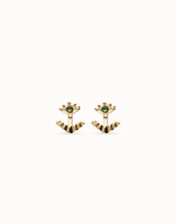 Eye-shaped stud earrings with verde crystal