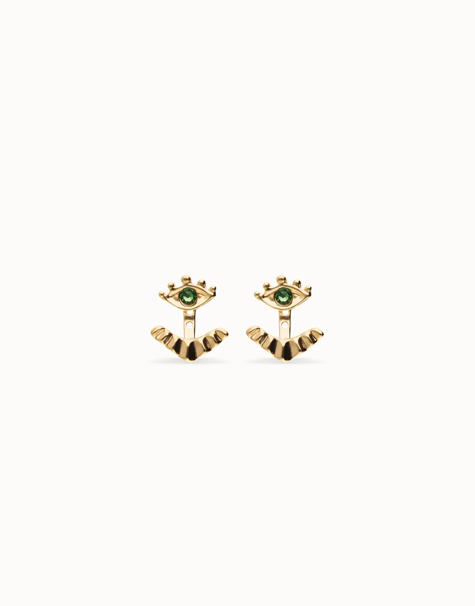Eye-shaped stud earrings with verde crystal