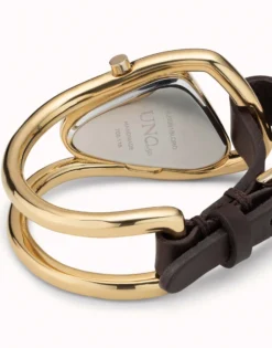 18K gold-plated leather and metal watch
