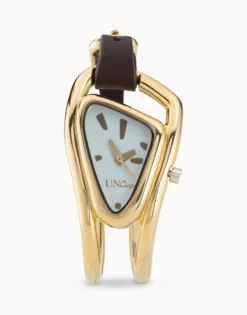 18K gold-plated leather and metal watch