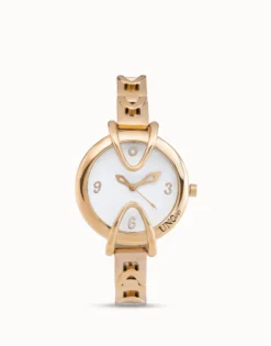 18K gold-plated watch with metal strap and round white dial