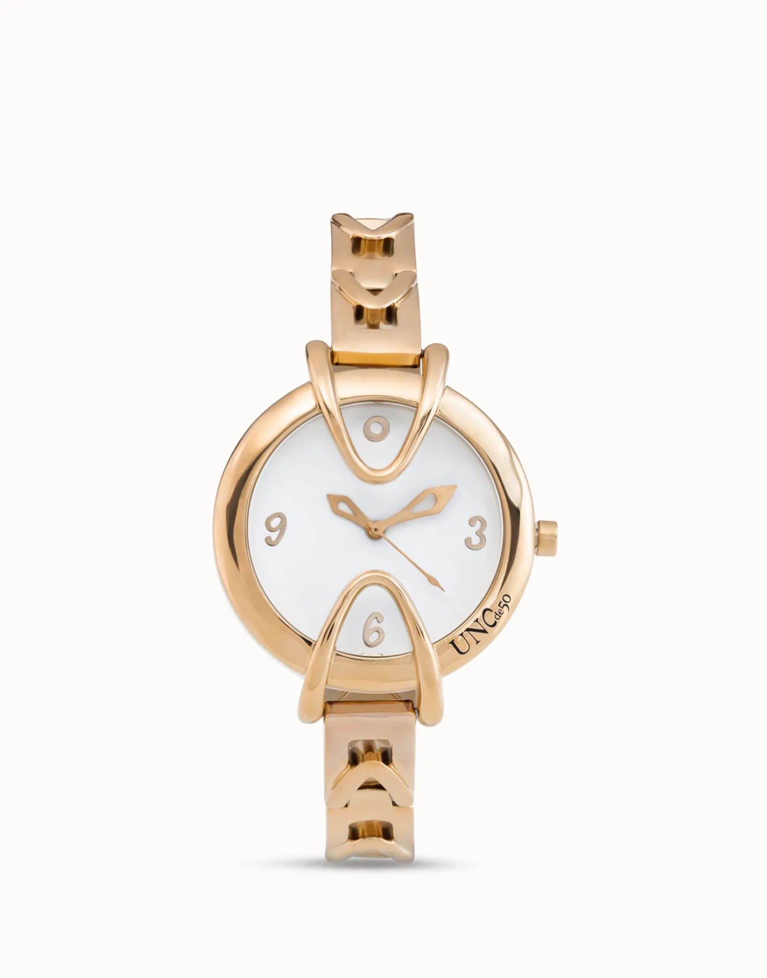 18K gold-plated watch with metal strap and round white dial