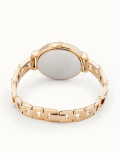 18K gold-plated watch with metal strap and round white dial