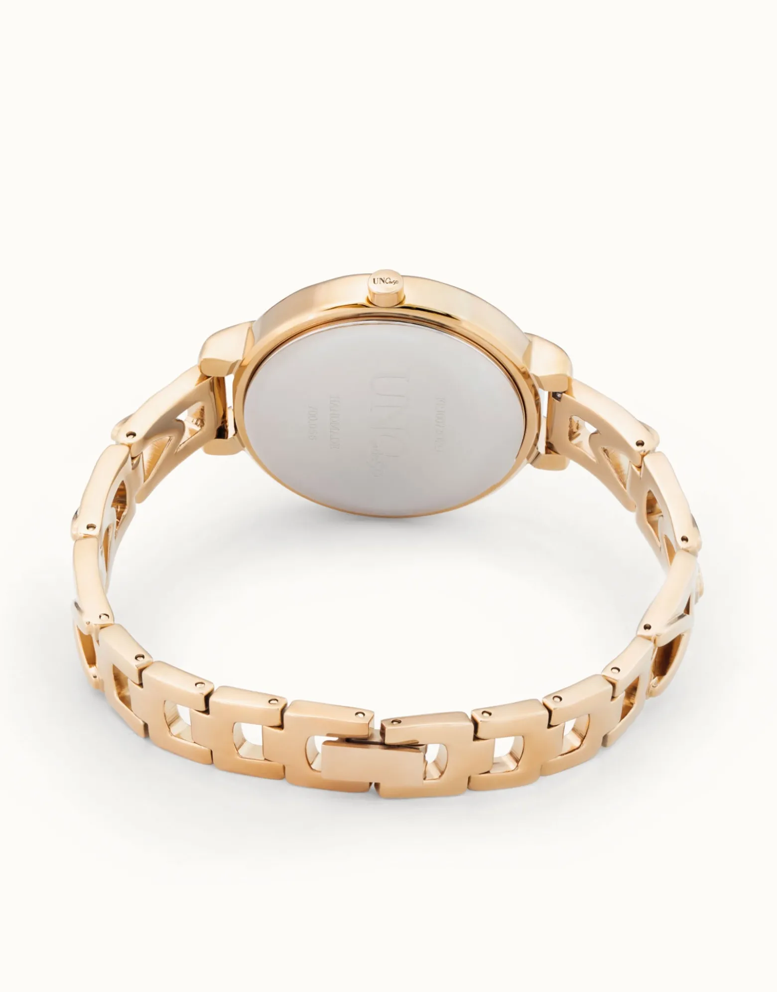 18K gold-plated watch with metal strap and round white dial