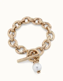 Large link chain bracelet with a pearl