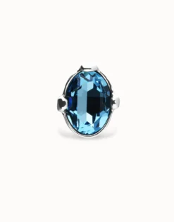 Large ring with blue oval faceted crystal