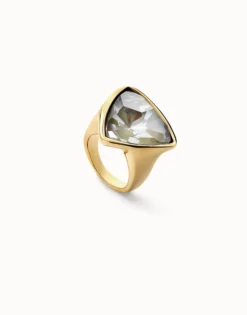 Large triangular ring with crystals