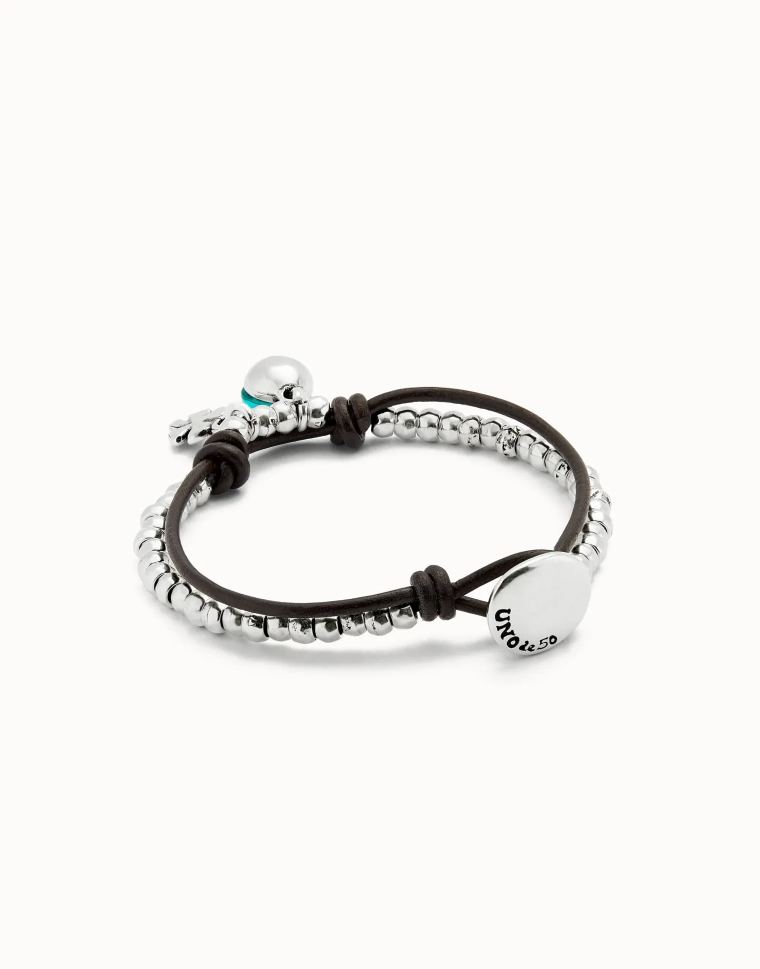 Leather beaded bracelet with green murano glass