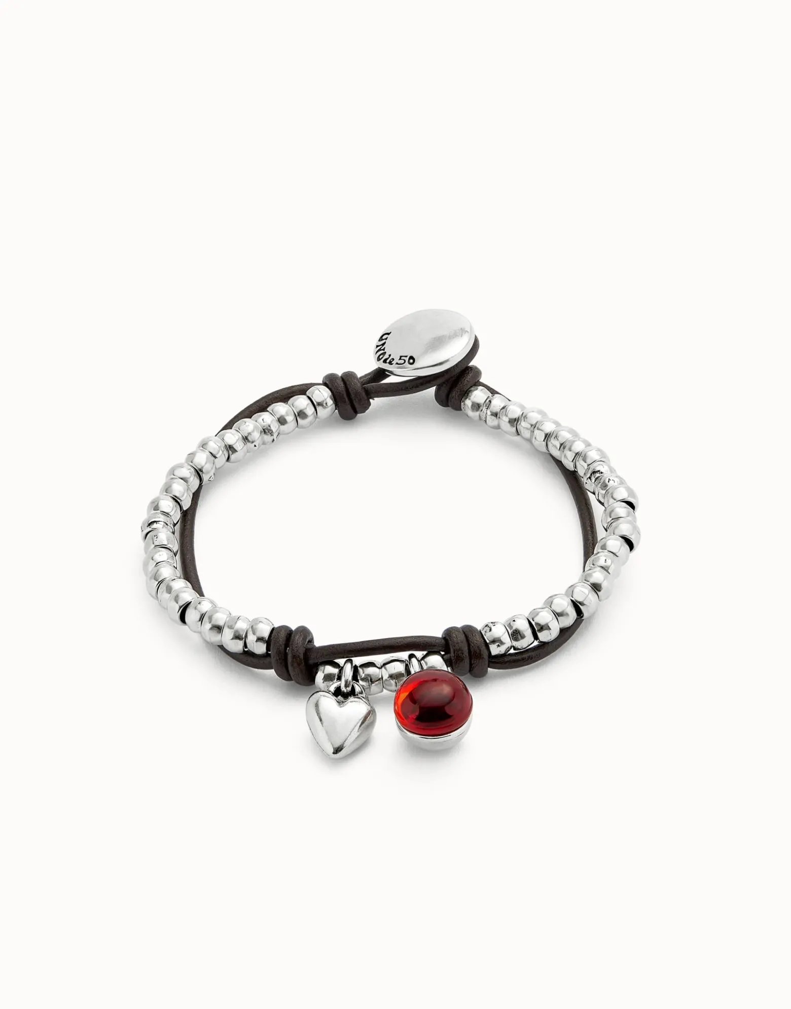 Leather beaded bracelet with red murano glass