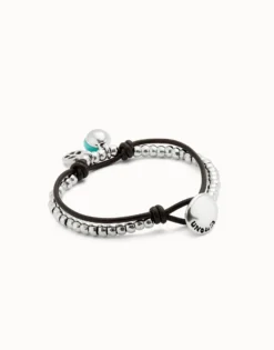 Leather beaded bracelet with turquoise murano glass