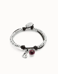 Leather beaded bracelet with purple murano glass