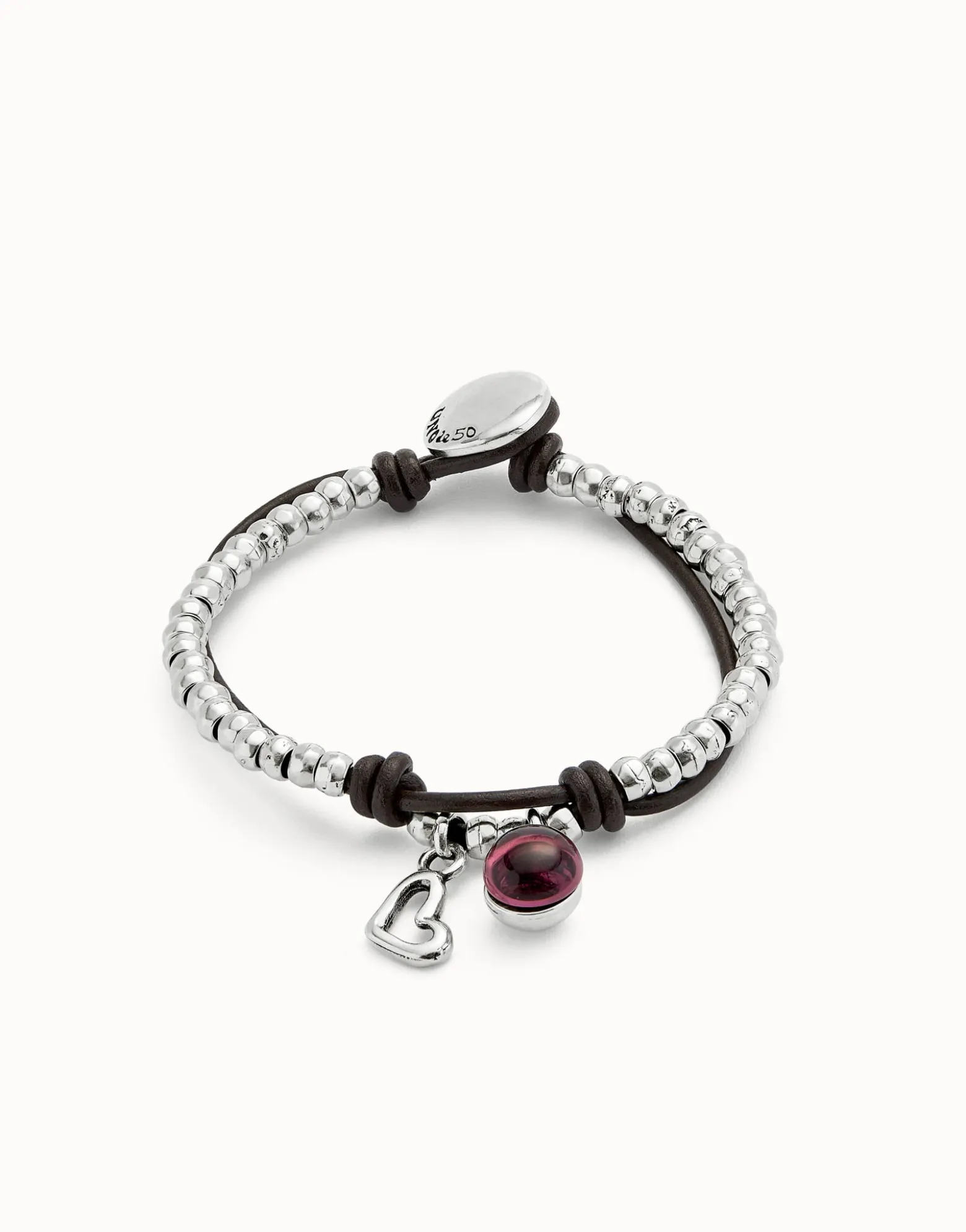 Leather beaded bracelet with purple murano glass