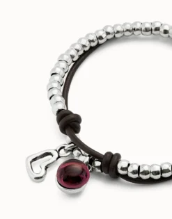 Leather beaded bracelet with purple murano glass