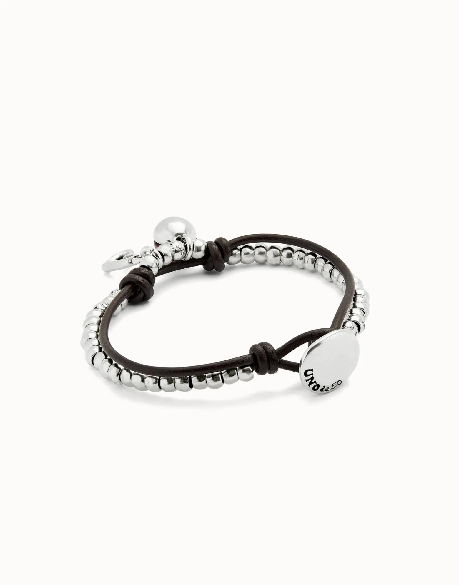 Leather beaded bracelet with purple murano glass