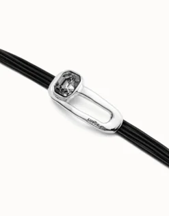 Leather bracelet with a black crystal