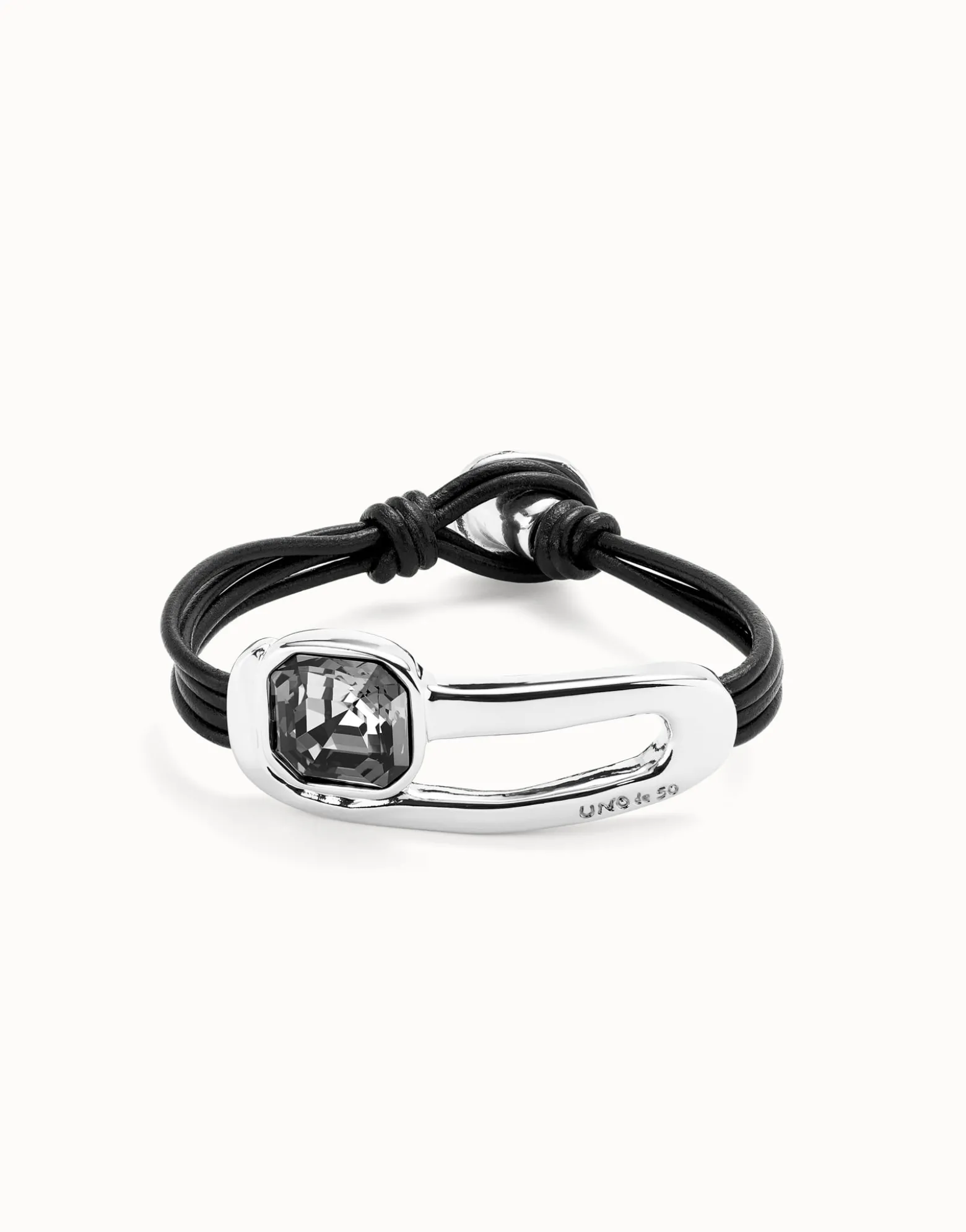 Leather bracelet with a black crystal