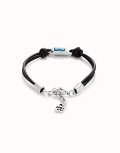 Leather bracelet with a blue crystal