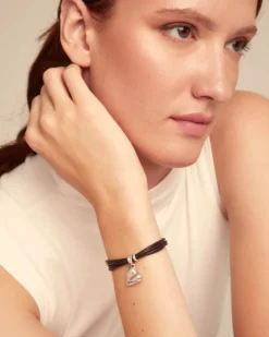 Leather bracelet with a heart charm