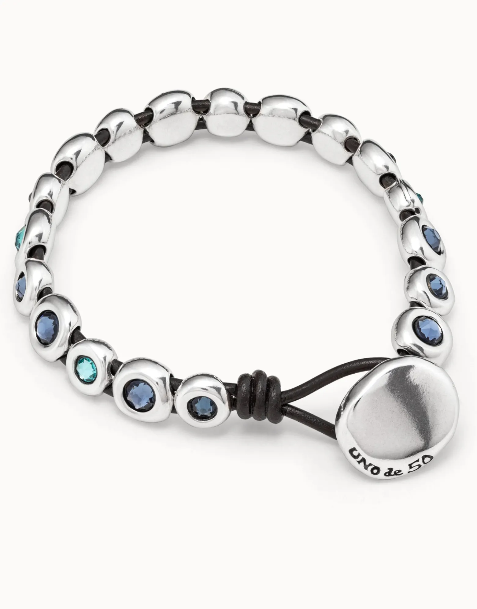 Leather bracelet with blue crystals