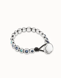 Leather bracelet with blue crystals