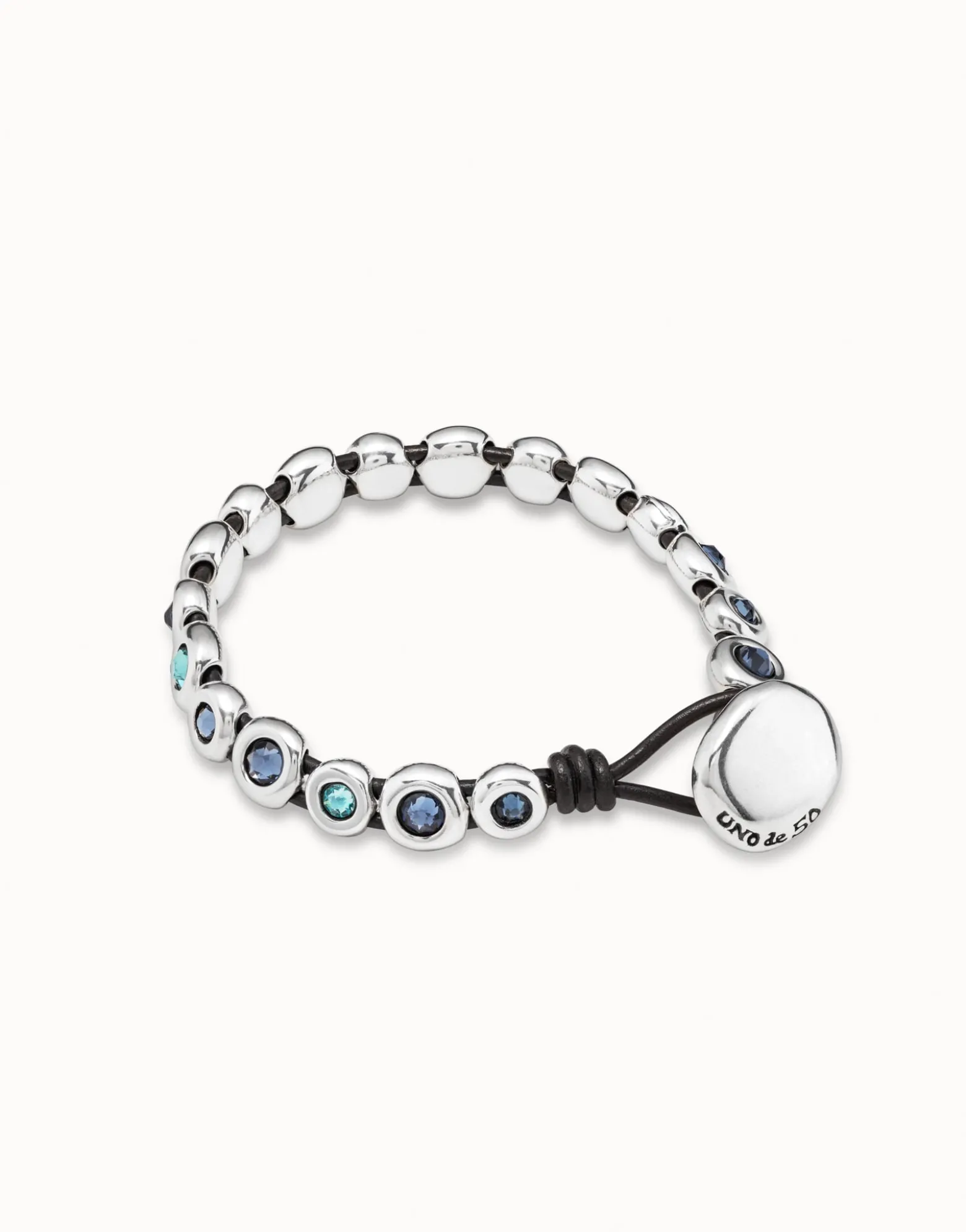 Leather bracelet with blue crystals