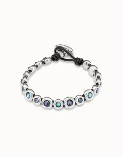 Leather bracelet with blue crystals