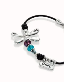 Leather bracelet with dragonfly