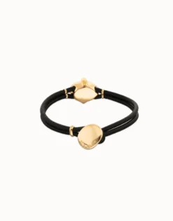 Leather bracelet with faceted black oval crystal